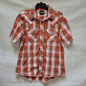 Wrangler Red White Checkered Snap Up Western Shrt 55% Cotton 45% Polyester Sz XL
